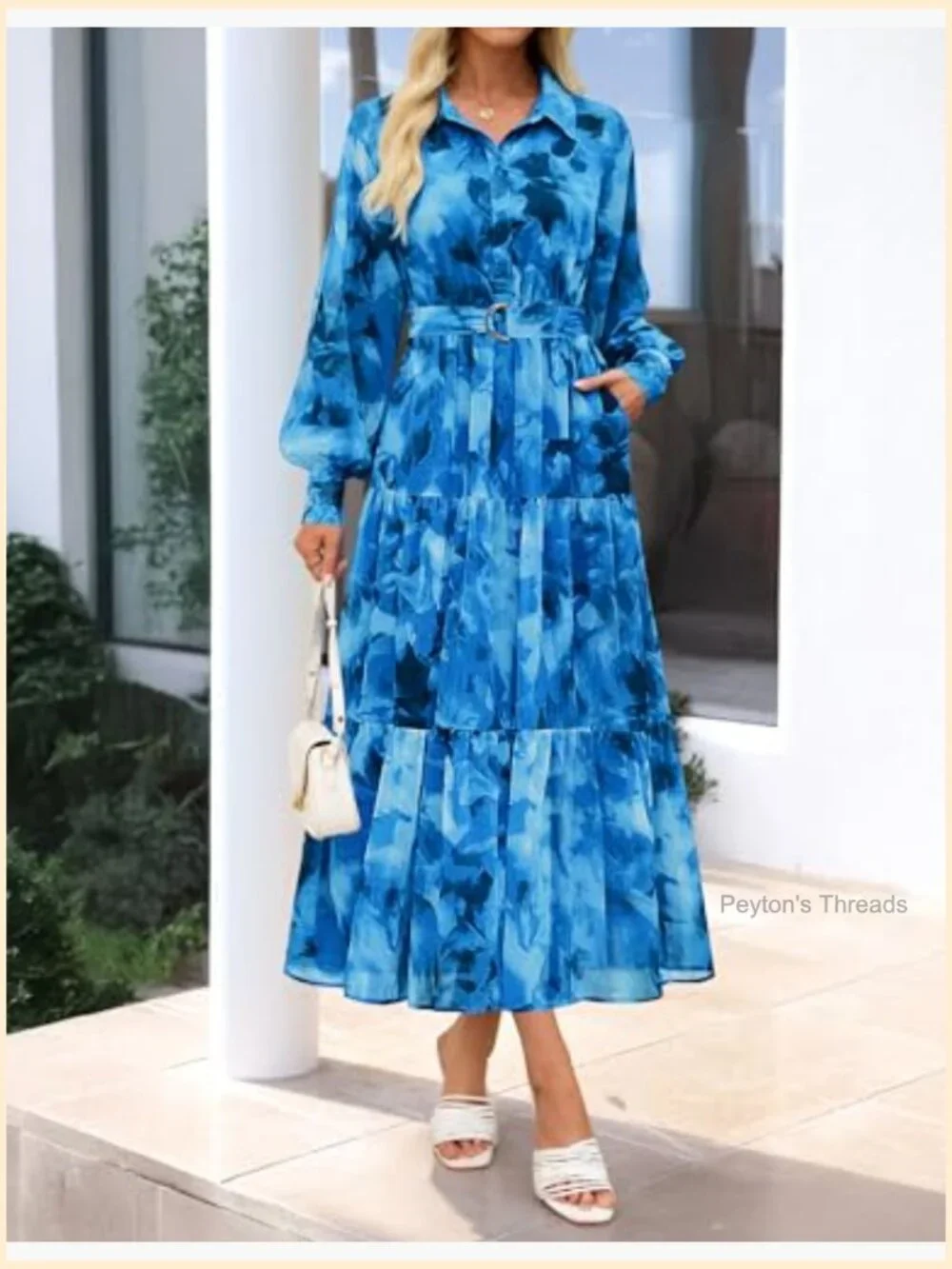 Floral Long Sleeve Maxi Dress with Belt - Picture 4 of 7
